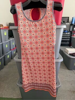 Sleeveless Orange Geo-Print Tank Dress mp49